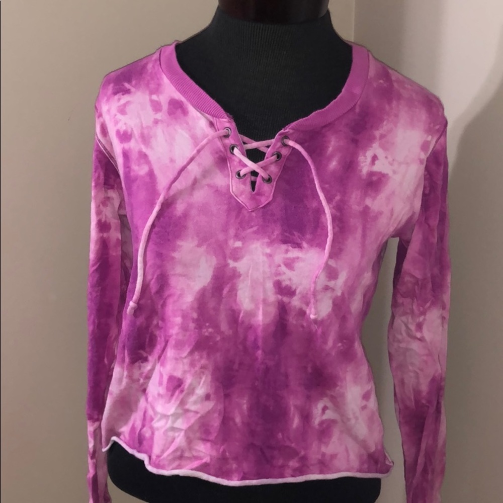 Lace up tie dye long sleeve